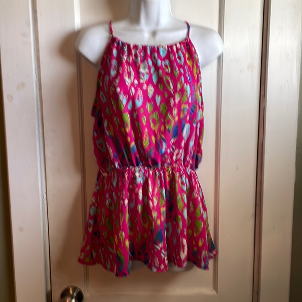 Pink printed peplum top size medium